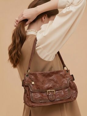 Helen Welsh Genuine Leather Shoulder Bag with Chain Trim